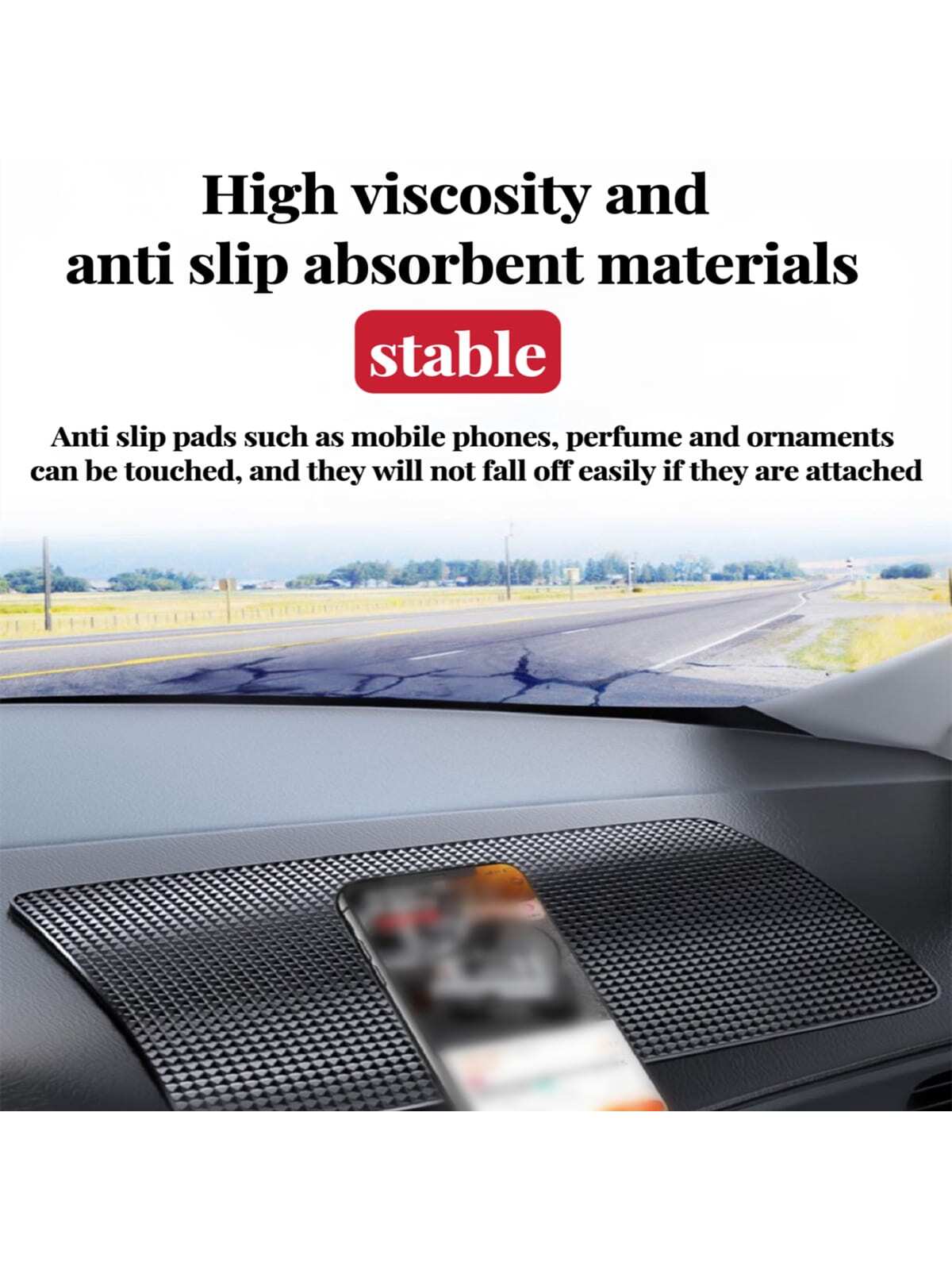 1pc Black Anti-slip Car Phone Holder Mat Silicone Pad For Car Interior, Resistant To High Temperature Fit For Center Console Dashboard