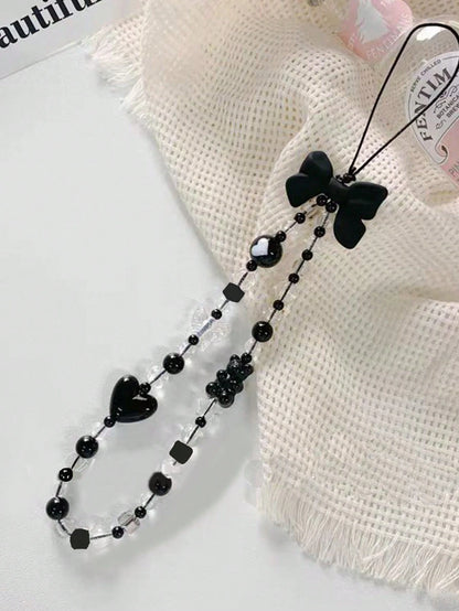 1pc Black Bow, Transparent Beading, Handmade Beading, Fashionable, All-Matching, Simple Style Design, Compatible Bag, Decoration, Key Chain, Camera Accessories, Specially Designed For Women (The Color