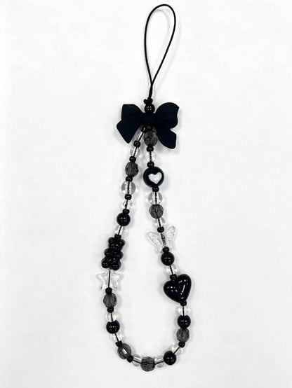 1pc Black Bow, Transparent Beading, Handmade Beading, Fashionable, All-Matching, Simple Style Design, Compatible Bag, Decoration, Key Chain, Camera Accessories, Specially Designed For Women (The Color