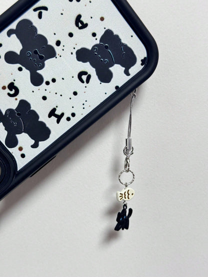 1pc Black Cat Not Eating Fish Cute Phone Hanging Decor, Minimalist & Accessory For Women Daily Use Gifts For Mother, Family, Friends, Birthday, Holiday Phone Charm, Phone Chain
