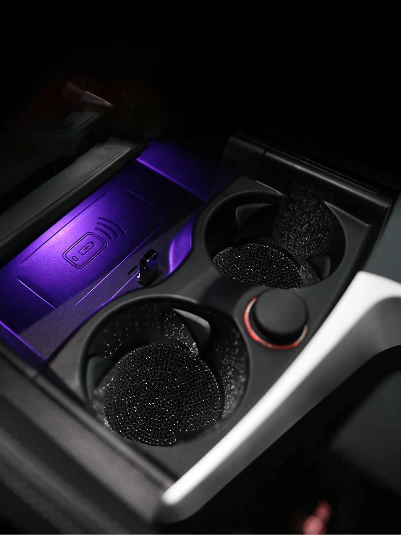 1pc Black Crystal Rhinestone Silicone Cup Mat, Anti-Slip Car Interior Decoration Coaster, Storage Slot Pad