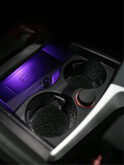 1pc Black Crystal Rhinestone Silicone Cup Mat, Anti-Slip Car Interior Decoration Coaster, Storage Slot Pad