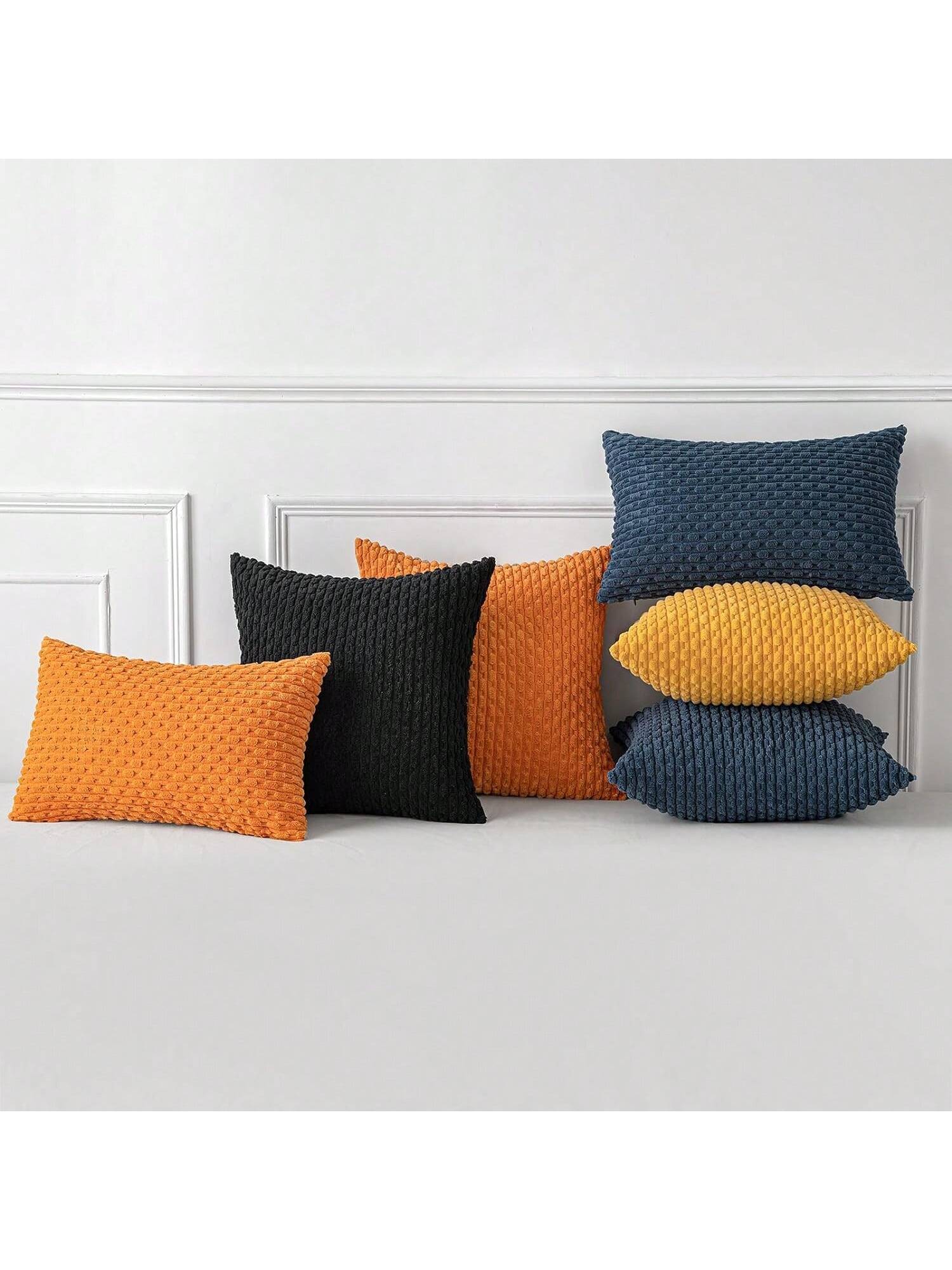 1pc Bohemian Striped Pillow Case (Does Not Include Pillow Core) Soft Corduroy Embossed 3D Stripe Solid Color Decorative Cushion Cover, Suitable For Sofa, Bedroom, Bed, Daily Use Throughout All Four Se