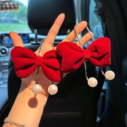 1pc Bowknot Pearl Car Seat Back Storage Hook Bag- Rear Seat Multi-Functional Storage Net, Women's Car Interior Accessory