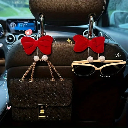 1pc Bowknot Pearl Car Seat Back Storage Hook Bag- Rear Seat Multi-Functional Storage Net, Women's Car Interior Accessory