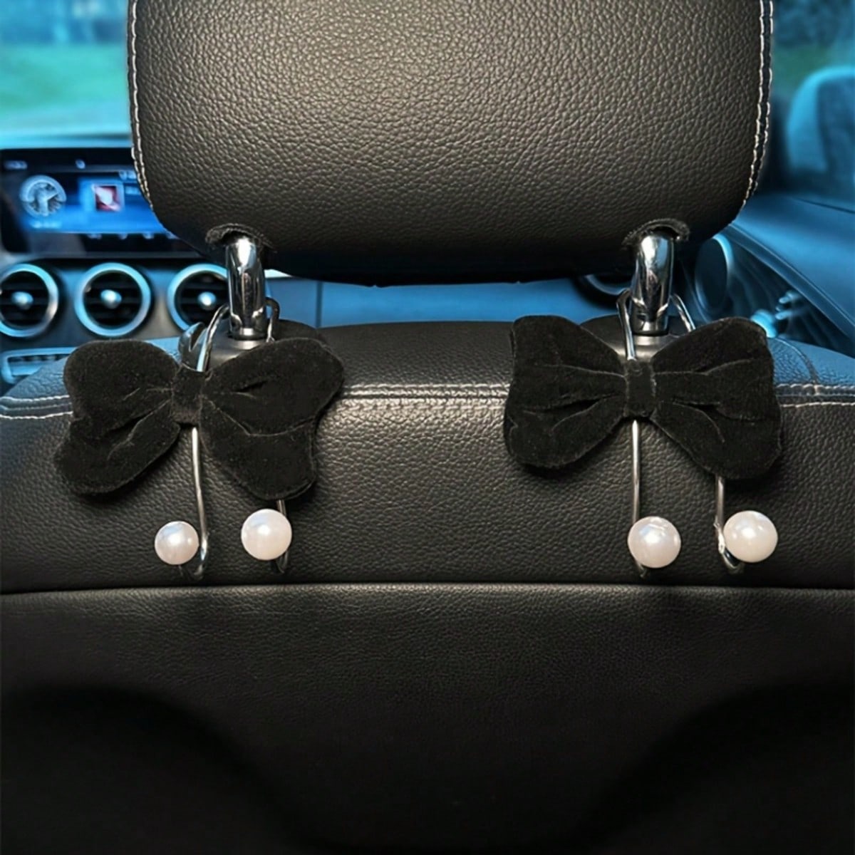 1pc Bowknot Pearl Car Seat Back Storage Hook Bag- Rear Seat Multi-Functional Storage Net, Women's Car Interior Accessory