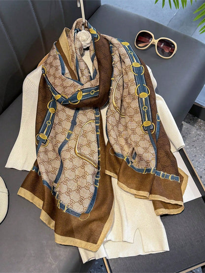 1pc Brand Leopard Print Scarf, Linen Material, Elegant Vintage Jacquard Satin Cashew Flower Long Scarf/Shawl