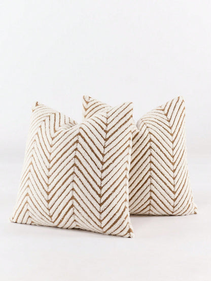 1pc Brown & White Bohemian Geometric Plush Decorative Pillow Cover (Pillow Insert Not Included), Reverse Side In Fleece Fabric, Square Cushion Cover, Holiday Home Pillow Decor, Soft & Comfortable Plus