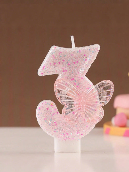 1pc Butterfly Shaped Glittering Number Birthday Candle Sparkling Happy Birthday Celebration Candles Butterfly Designed Birthday Number Candles (0-9)