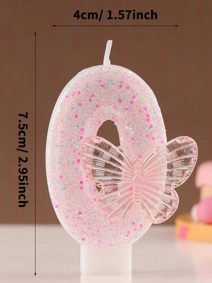 1pc Butterfly Shaped Glittering Number Birthday Candle Sparkling Happy Birthday Celebration Candles Butterfly Designed Birthday Number Candles (0-9)