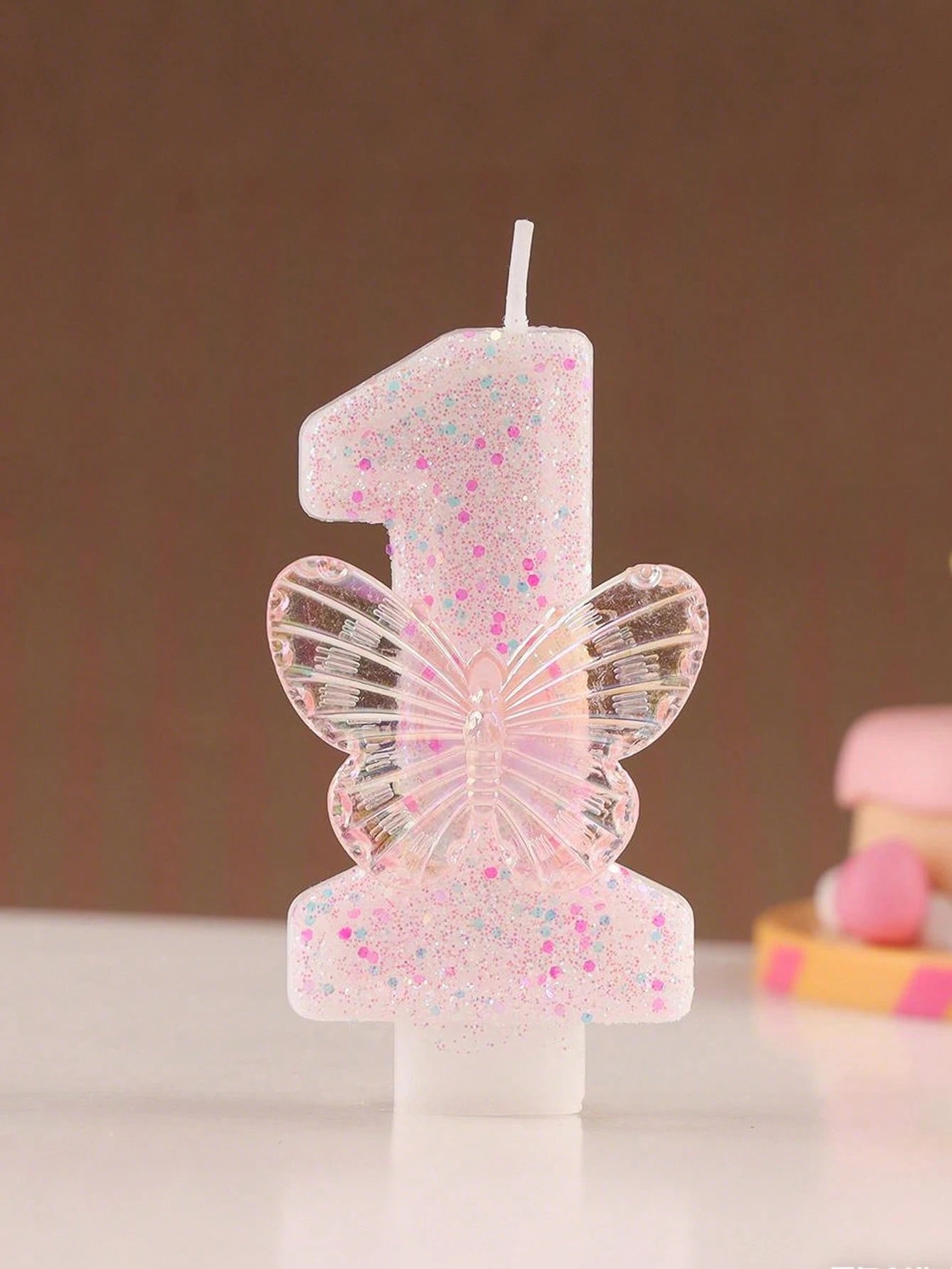 1pc Butterfly Shaped Glittering Number Birthday Candle Sparkling Happy Birthday Celebration Candles Butterfly Designed Birthday Number Candles (0-9)