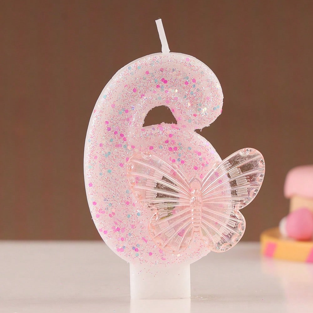 1pc Butterfly Shaped Glittering Number Birthday Candle Sparkling Happy Birthday Celebration Candles Butterfly Designed Birthday Number Candles (0-9)