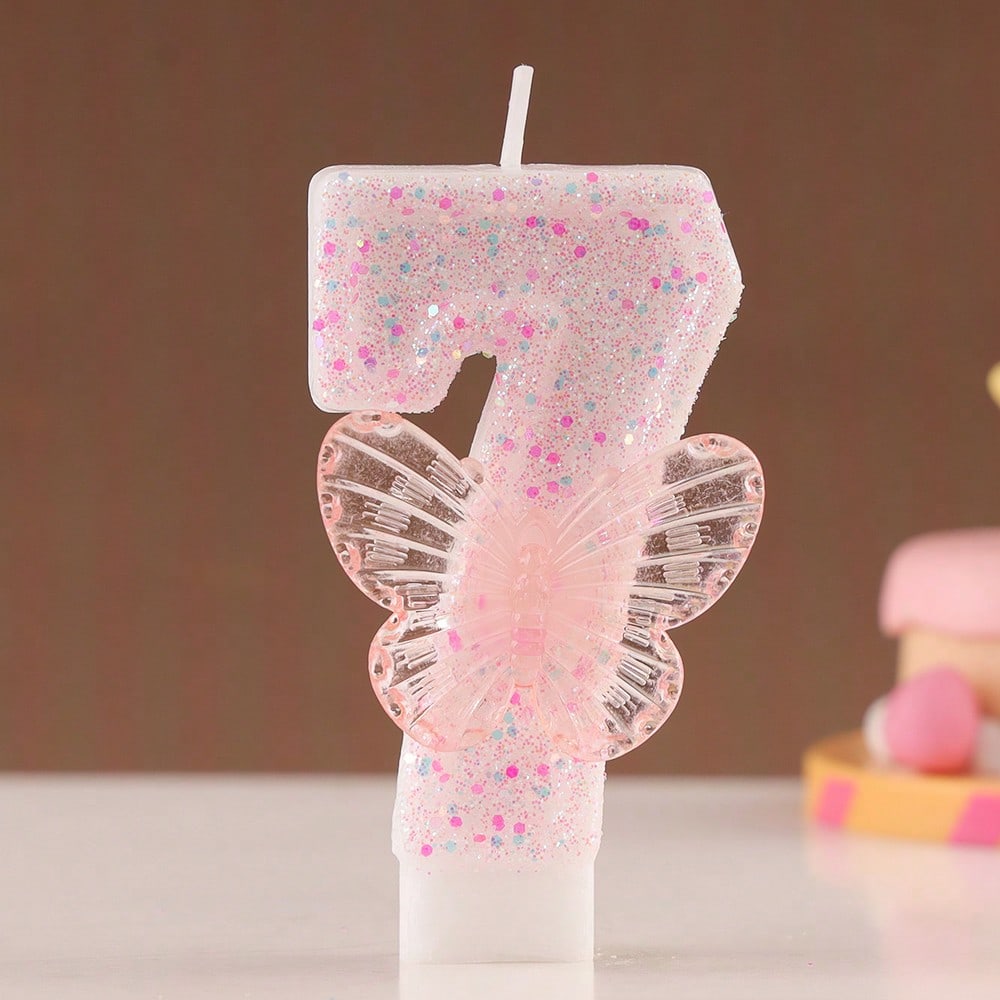 1pc Butterfly Shaped Glittering Number Birthday Candle Sparkling Happy Birthday Celebration Candles Butterfly Designed Birthday Number Candles (0-9)