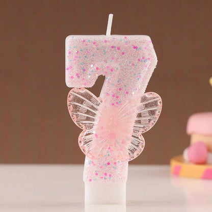 1pc Butterfly Shaped Glittering Number Birthday Candle Sparkling Happy Birthday Celebration Candles Butterfly Designed Birthday Number Candles (0-9)