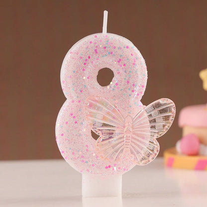 1pc Butterfly Shaped Glittering Number Birthday Candle Sparkling Happy Birthday Celebration Candles Butterfly Designed Birthday Number Candles (0-9)