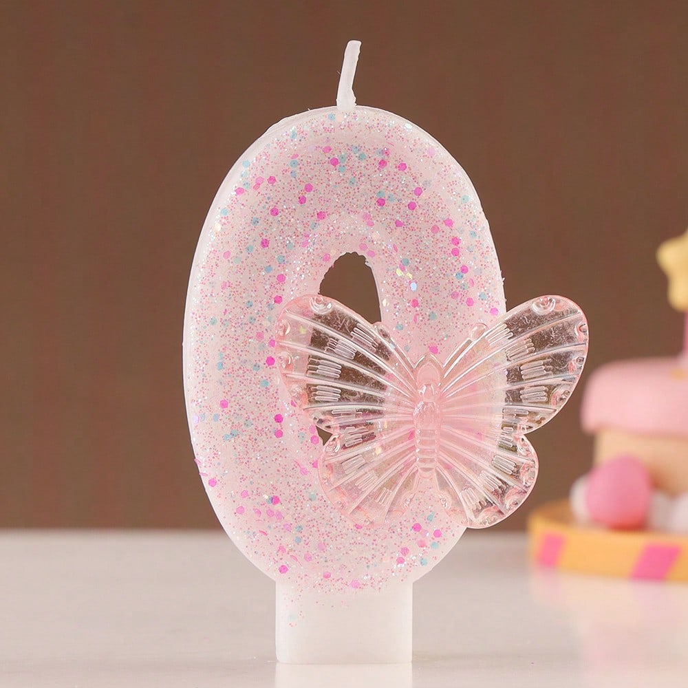 1pc Butterfly Shaped Glittering Number Birthday Candle Sparkling Happy Birthday Celebration Candles Butterfly Designed Birthday Number Candles (0-9)