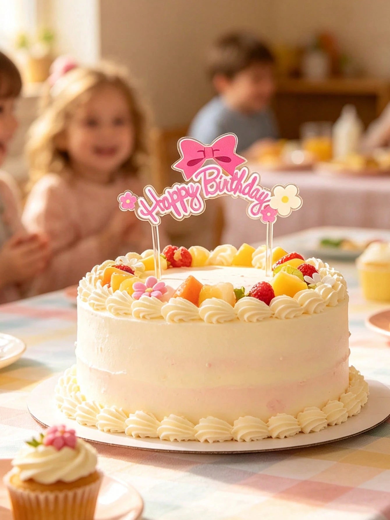 1pc Cake Decoration Topper, Bow & Flower Happy Birthday Plugin, Suitable For Birthday Party, Anniversary Party, Baby Shower