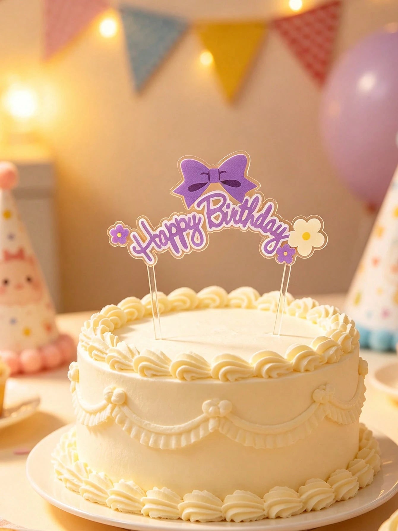 1pc Cake Decoration Topper, Bow & Flower Happy Birthday Plugin, Suitable For Birthday Party, Anniversary Party, Baby Shower