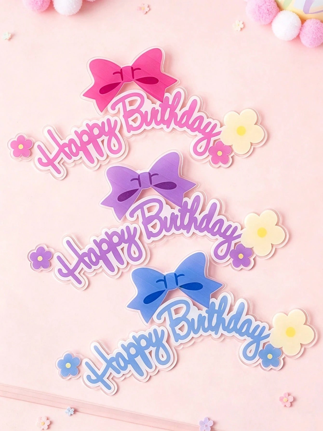 1pc Cake Decoration Topper, Bow & Flower Happy Birthday Plugin, Suitable For Birthday Party, Anniversary Party, Baby Shower
