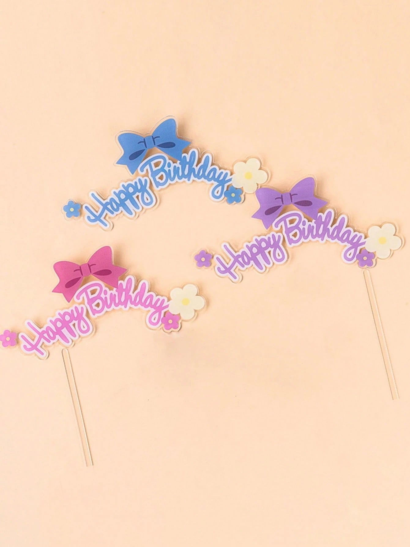 1pc Cake Decoration Topper, Bow & Flower Happy Birthday Plugin, Suitable For Birthday Party, Anniversary Party, Baby Shower