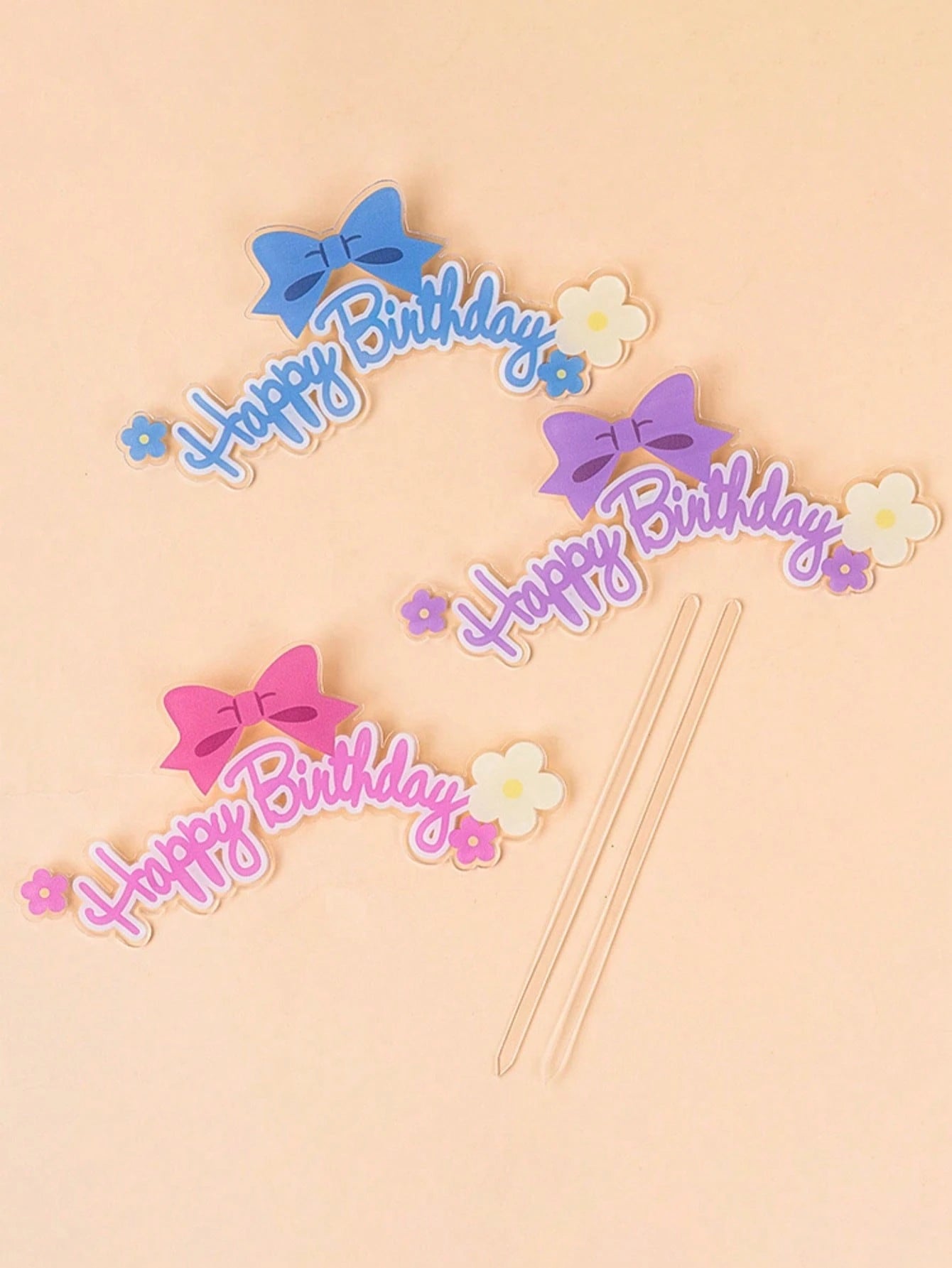 1pc Cake Decoration Topper, Bow & Flower Happy Birthday Plugin, Suitable For Birthday Party, Anniversary Party, Baby Shower
