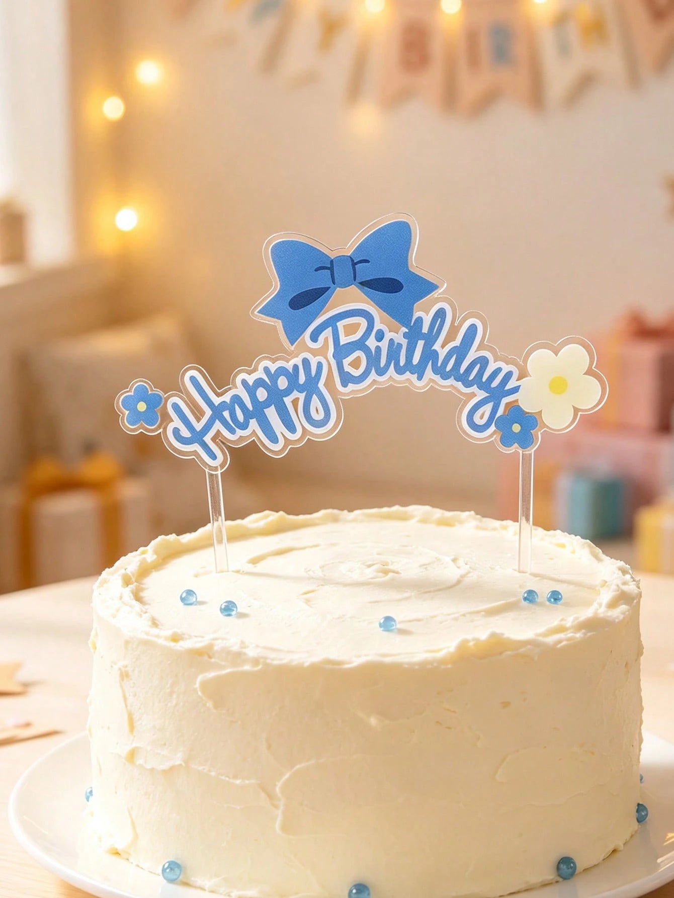 1pc Cake Decoration Topper, Bow & Flower Happy Birthday Plugin, Suitable For Birthday Party, Anniversary Party, Baby Shower
