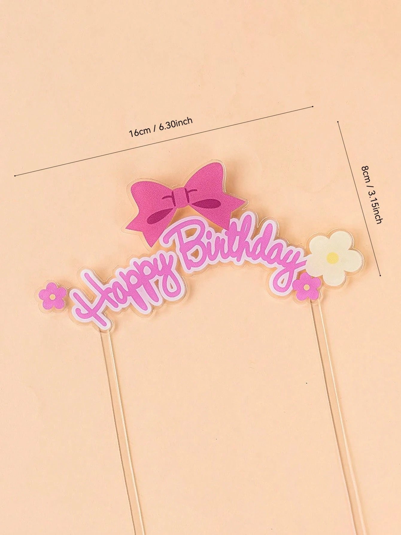1pc Cake Decoration Topper, Bow & Flower Happy Birthday Plugin, Suitable For Birthday Party, Anniversary Party, Baby Shower