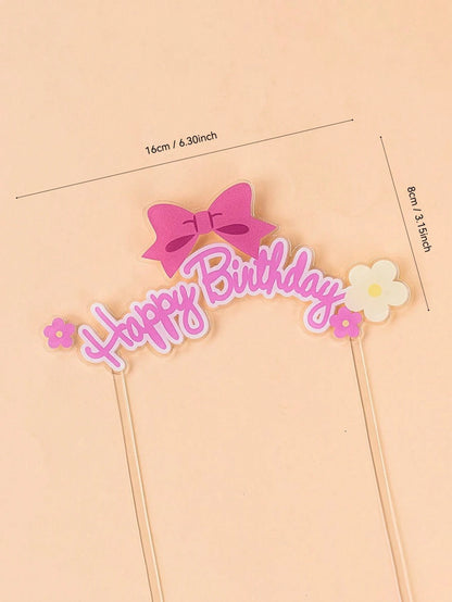 1pc Cake Decoration Topper, Bow & Flower Happy Birthday Plugin, Suitable For Birthday Party, Anniversary Party, Baby Shower