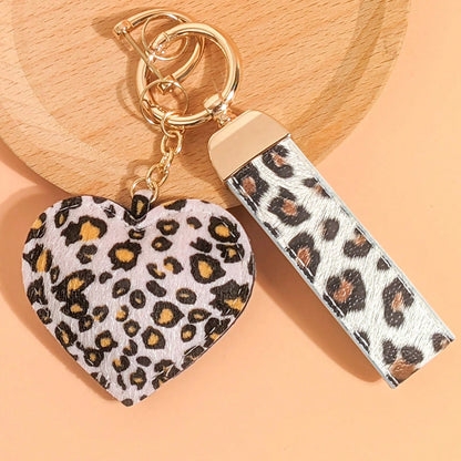 1pc Car Accessories Yellow/White Car Key Chain Leopard Print Heart PU Leather Keychain Heart-Shaped Car Pendant Bag Charm Clothing Accessory Bag
