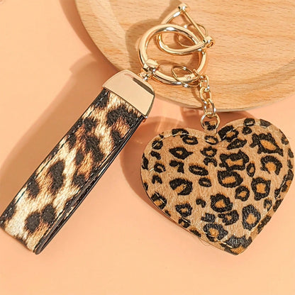 1pc Car Accessories Yellow/White Car Key Chain Leopard Print Heart PU Leather Keychain Heart-Shaped Car Pendant Bag Charm Clothing Accessory Bag
