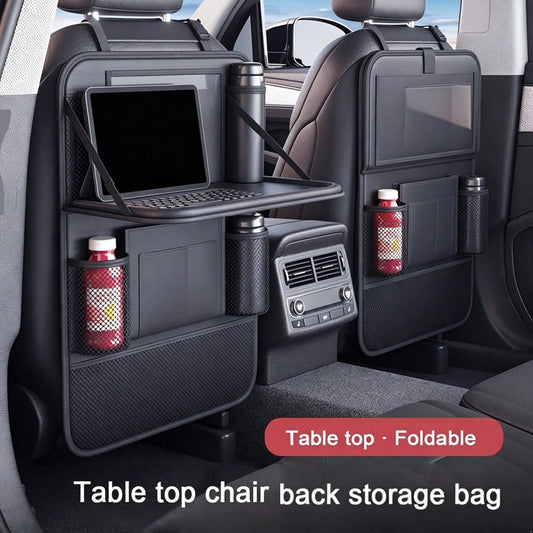 1pc Car Back Seat Organizer Storage Bag With Small Table, Black/Grey 2 Colors Optional, Car Seat Back Storage Rack Organizer Bag, Universal Car Back Storage Organizer