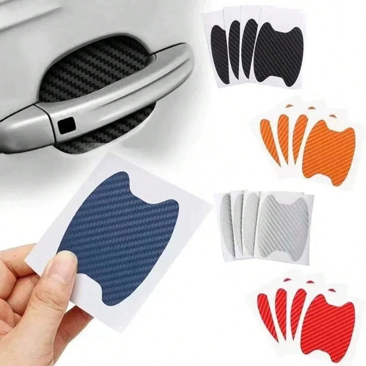 1pc Car Door Handle Sticker Protective Film Carbon Fiber Handle Wrap Sticker 4pcs