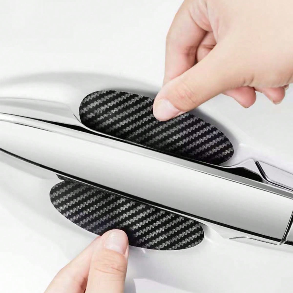 1pc Car Door Handle Sticker Protective Film Carbon Fiber Handle Wrap Sticker 4pcs