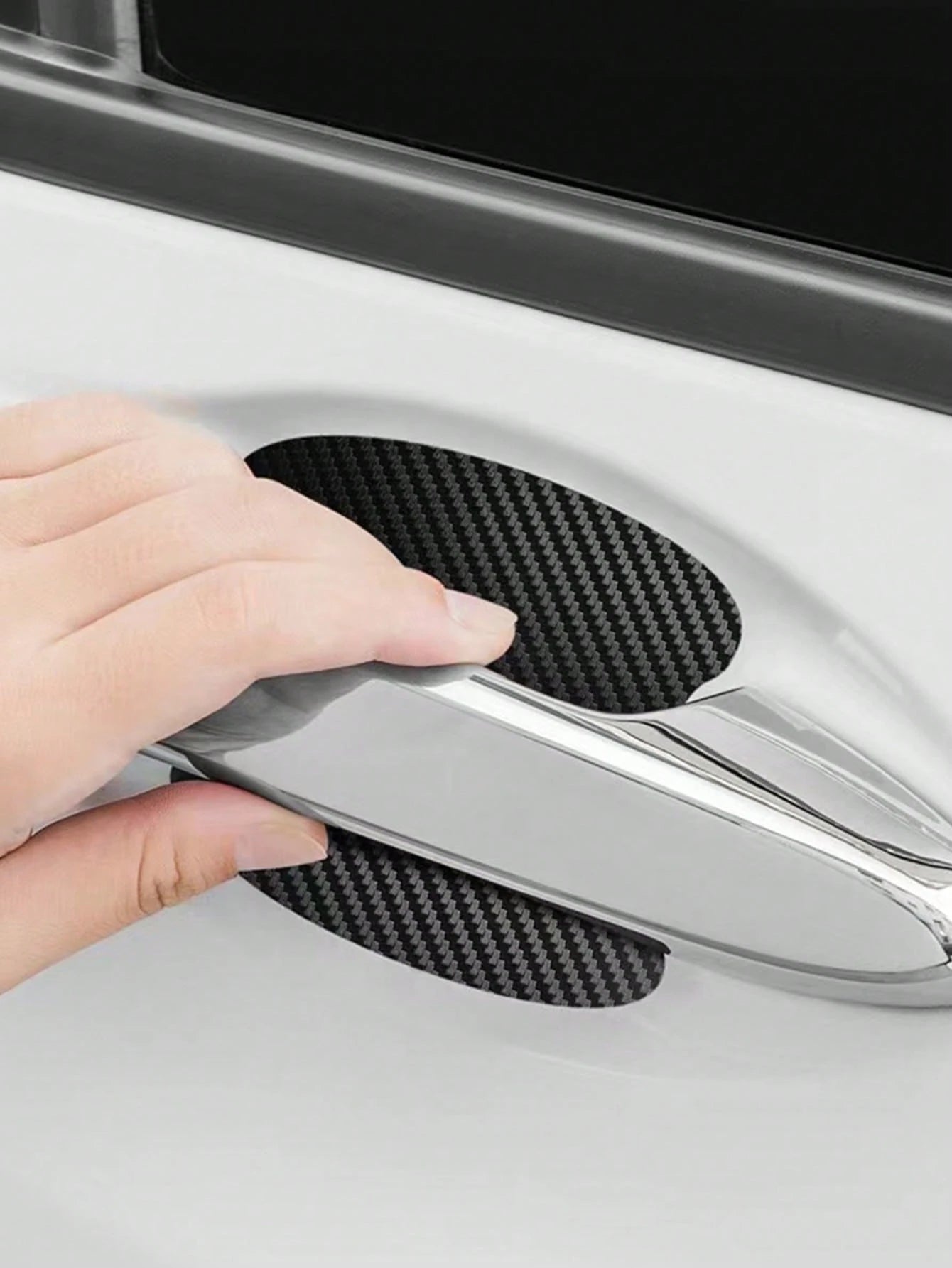 1pc Car Door Handle Sticker Protective Film Carbon Fiber Handle Wrap Sticker 4pcs