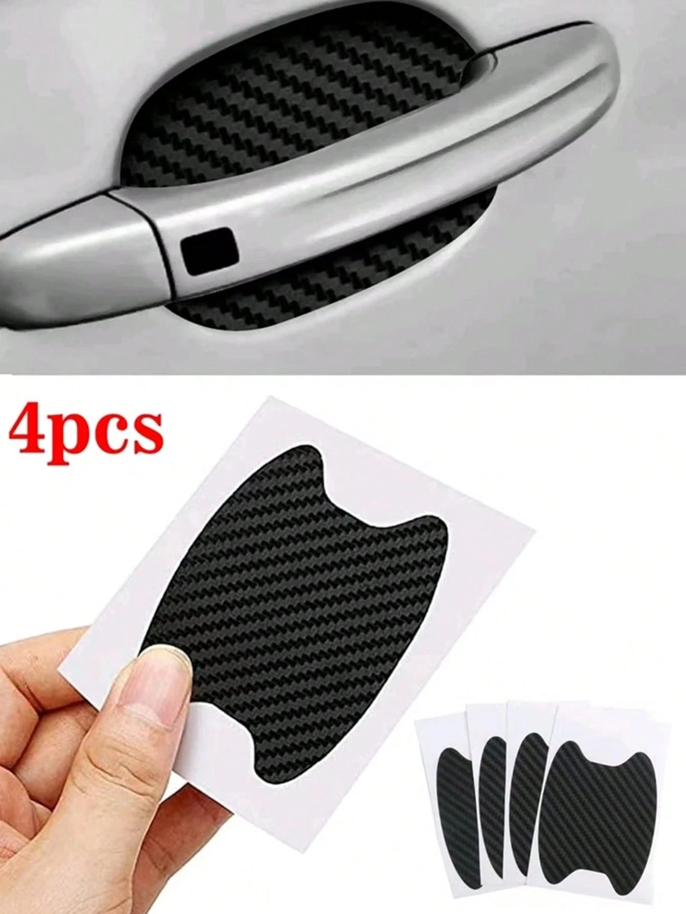 1pc Car Door Handle Sticker Protective Film Carbon Fiber Handle Wrap Sticker 4pcs