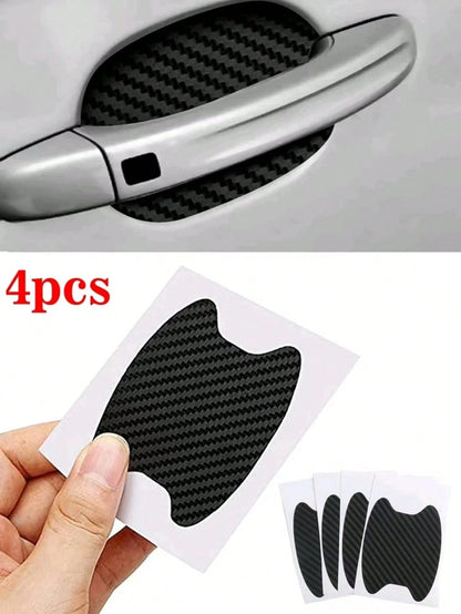 1pc Car Door Handle Sticker Protective Film Carbon Fiber Handle Wrap Sticker 4pcs