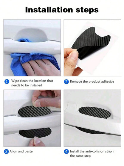 1pc Car Door Handle Sticker Protective Film Carbon Fiber Handle Wrap Sticker 4pcs