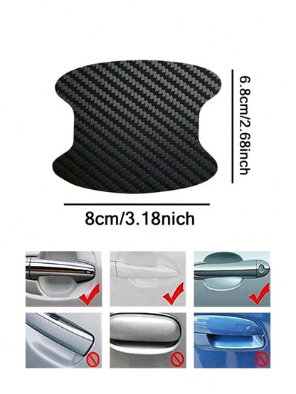 1pc Car Door Handle Sticker Protective Film Carbon Fiber Handle Wrap Sticker 4pcs