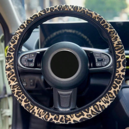 1pc Car Interior All-Season Universal No Inner Ring Elastic Band Leopard Print Breathable Comfortable Anti-Slip Sweat-Absorbing Round/D-Shape Universal Fit Car Steering Wheel Cover 1pc Car Steering Wh
