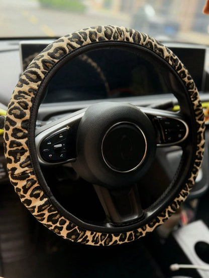 1pc Car Interior All-Season Universal No Inner Ring Elastic Band Leopard Print Breathable Comfortable Anti-Slip Sweat-Absorbing Round/D-Shape Universal Fit Car Steering Wheel Cover 1pc Car Steering Wh