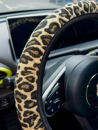 1pc Car Interior All-Season Universal No Inner Ring Elastic Band Leopard Print Breathable Comfortable Anti-Slip Sweat-Absorbing Round/D-Shape Universal Fit Car Steering Wheel Cover 1pc Car Steering Wh