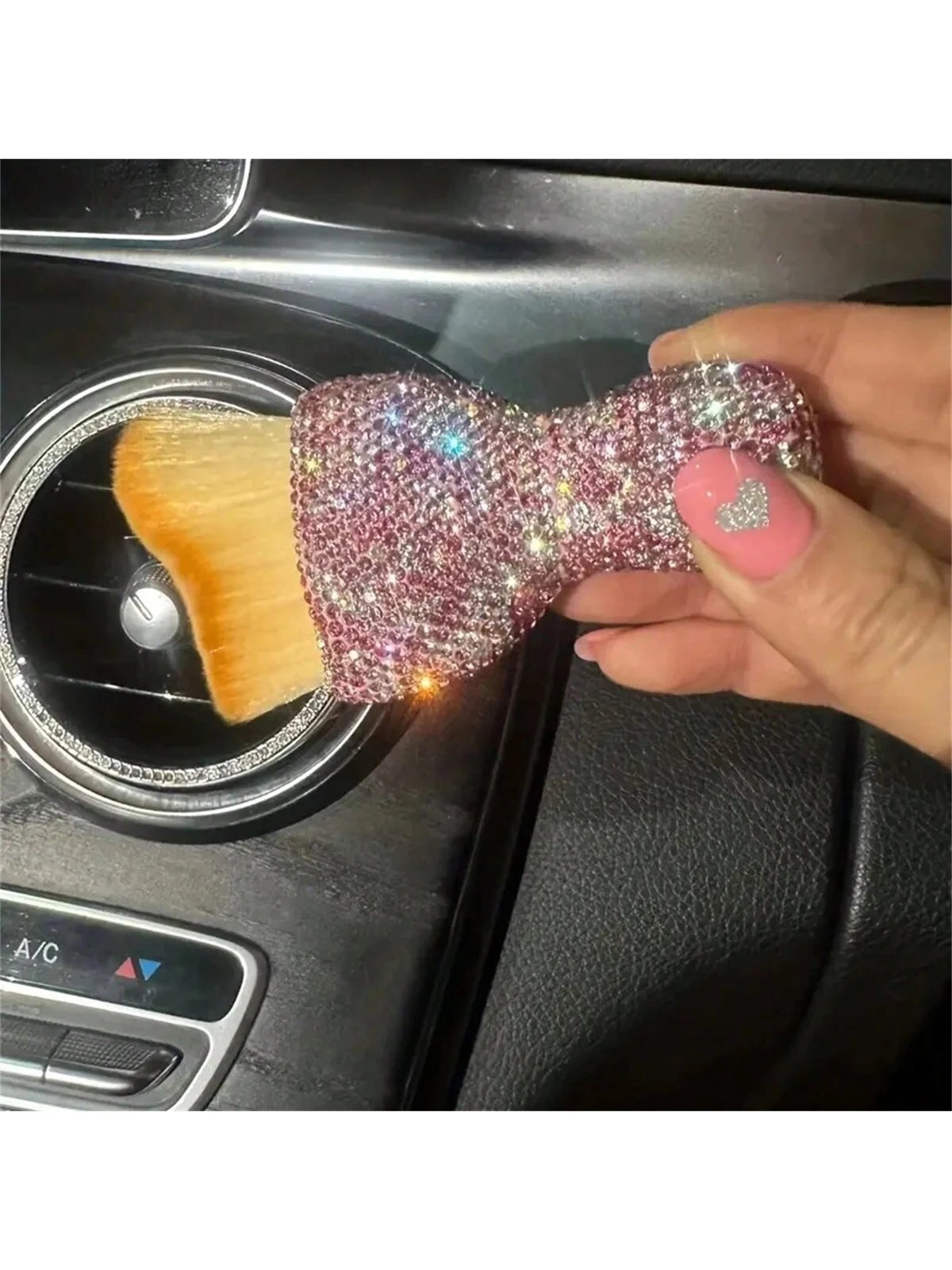 1pc Car Interior Dusting Brush, Glitter Rhinestone Handle Soft Bristle Cleaning Brush Auto Computer Keyboard Duster