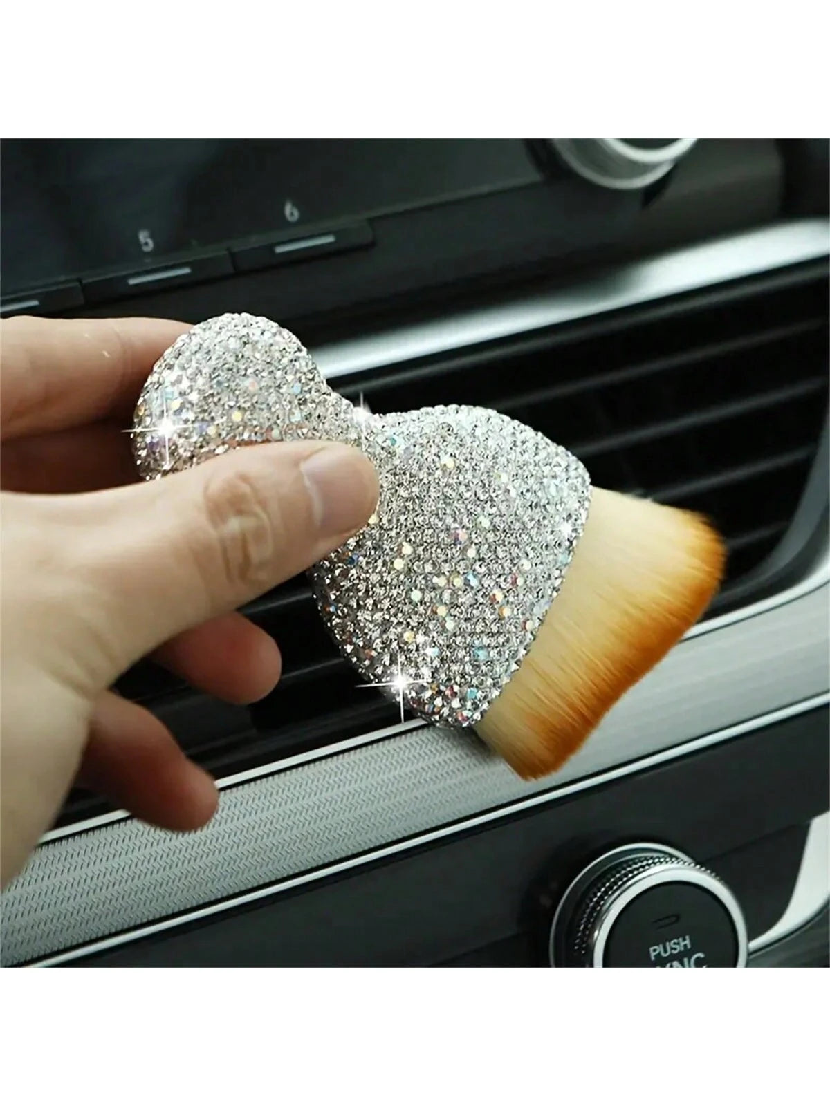 1pc Car Interior Dusting Brush, Glitter Rhinestone Handle Soft Bristle Cleaning Brush Auto Computer Keyboard Duster