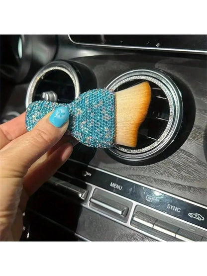 1pc Car Interior Dusting Brush, Glitter Rhinestone Handle Soft Bristle Cleaning Brush Auto Computer Keyboard Duster