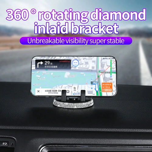 1pc Car Phone Holder, Rhinestone Car Phone Mount, 360° Adjustable Car Dashboard Phone Holder, Self-Adhesive Car Phone Holder, Suitable For Most Phones