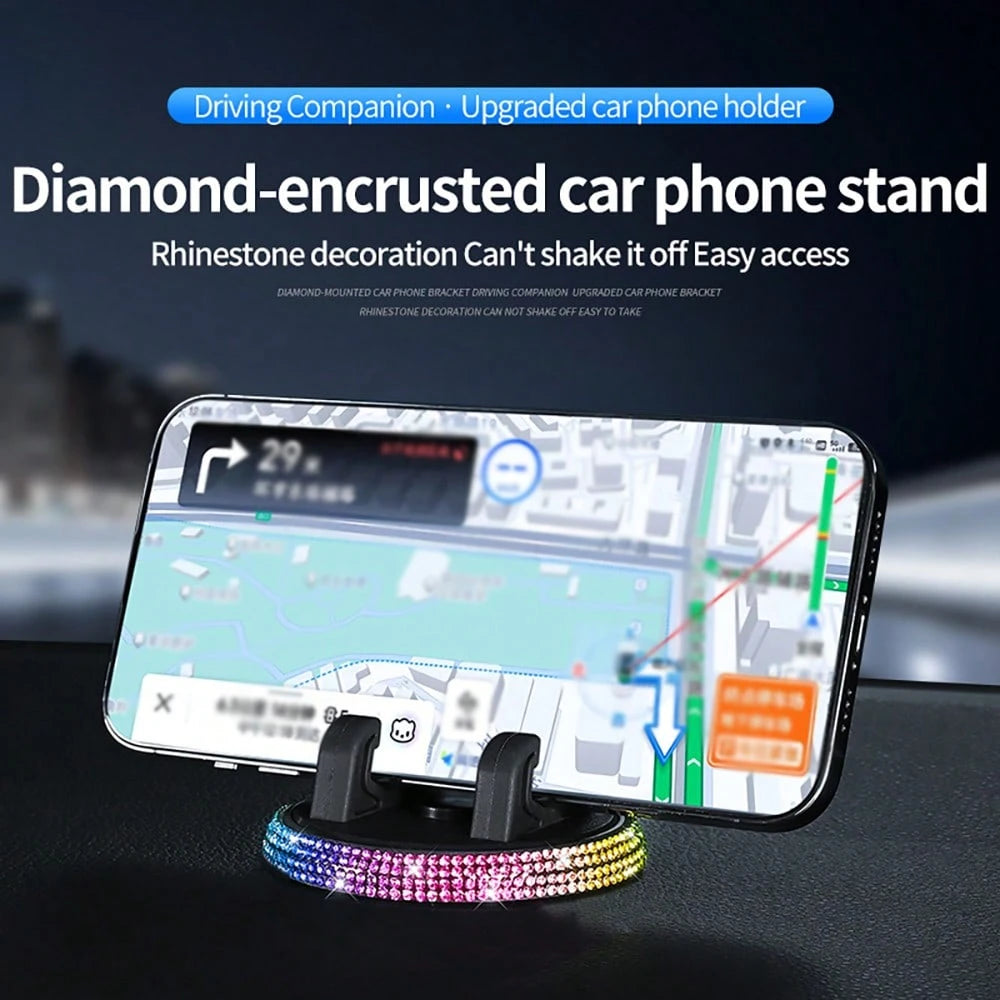 1pc Car Phone Holder, Rhinestone Car Phone Mount, 360° Adjustable Car Dashboard Phone Holder, Self-Adhesive Car Phone Holder, Suitable For Most Phones