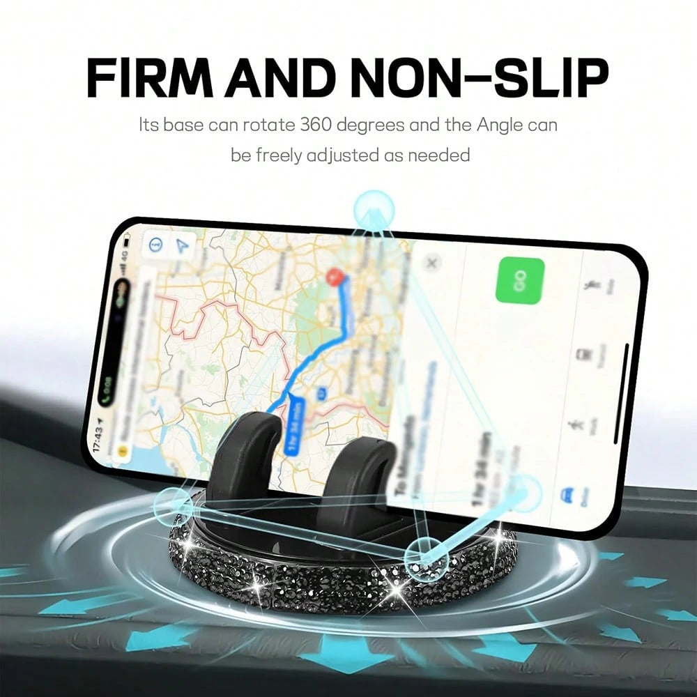 1pc Car Phone Holder, Rhinestone Car Phone Mount, 360° Adjustable Car Dashboard Phone Holder, Self-Adhesive Car Phone Holder, Suitable For Most Phones