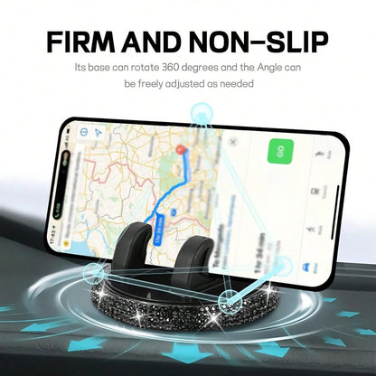 1pc Car Phone Holder, Rhinestone Car Phone Mount, 360° Adjustable Car Dashboard Phone Holder, Self-Adhesive Car Phone Holder, Suitable For Most Phones