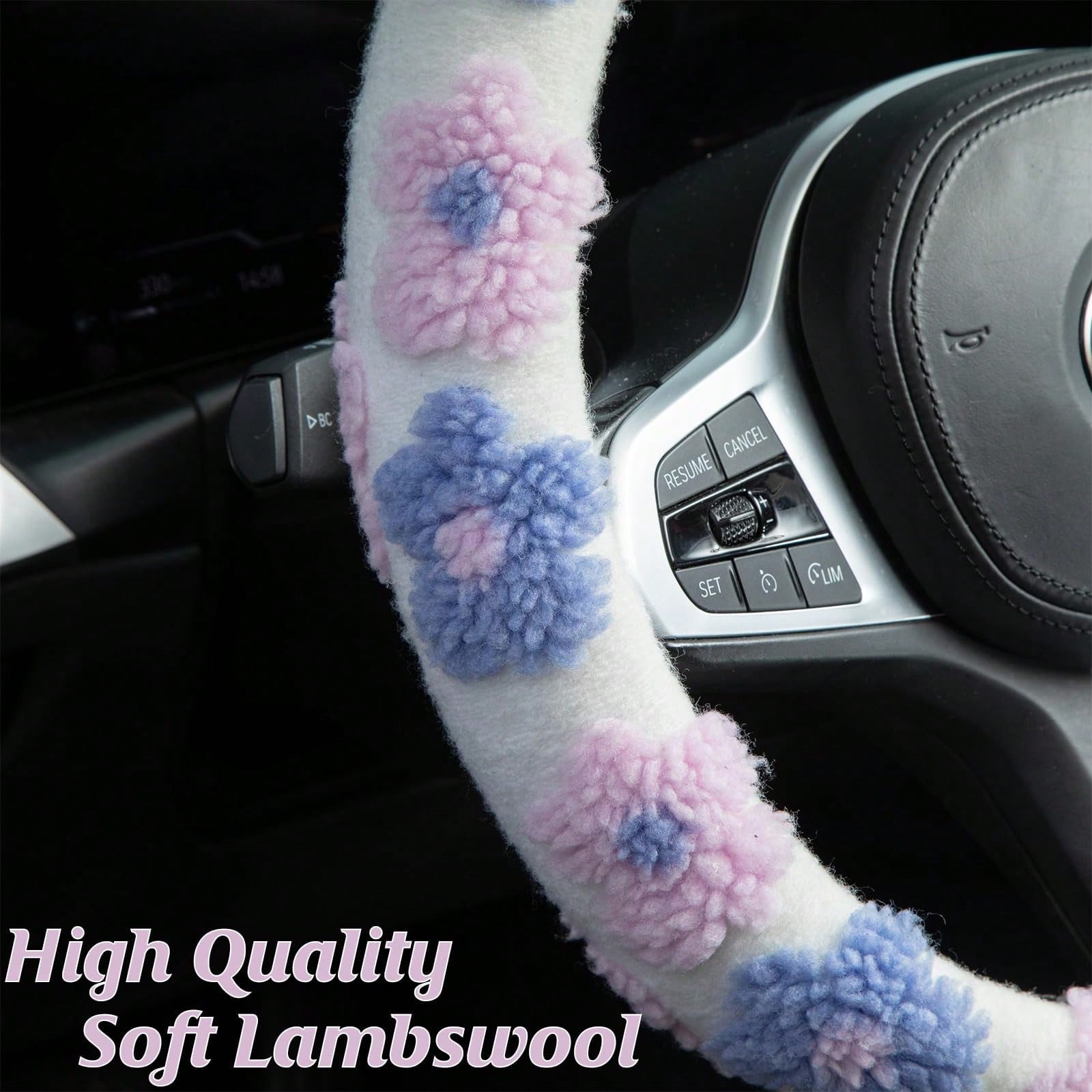 1pc Car Plush Flowers Steering Wheel Cover, Cute Floral Fuzzy Elastic Non-Slip Steering Wheel Protector, Fluffy Auto Interior Decor For SUV Sedan Truck, 14.5-15