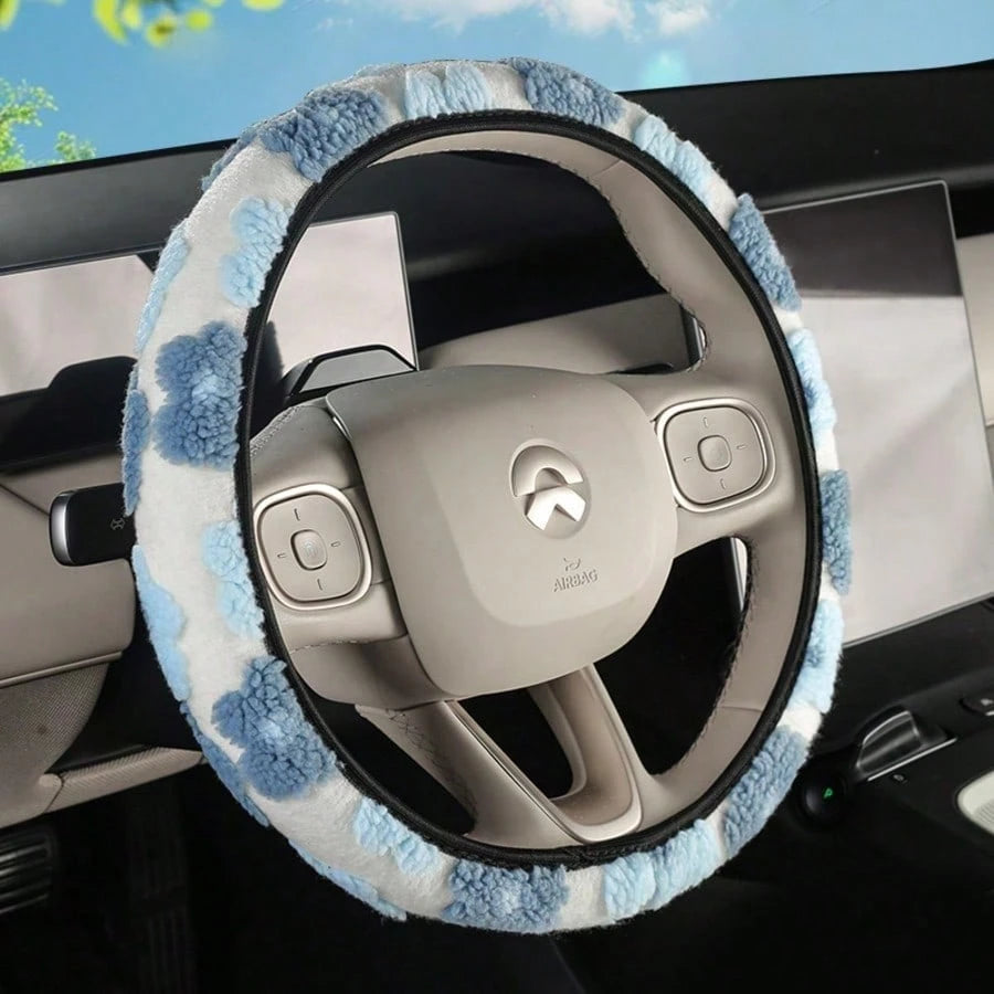 1pc Car Plush Flowers Steering Wheel Cover, Cute Floral Fuzzy Elastic Non-Slip Steering Wheel Protector, Fluffy Auto Interior Decor For SUV Sedan Truck, 14.5-15